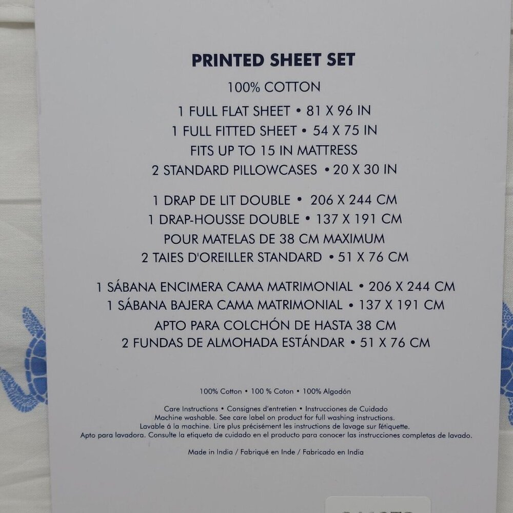 Tommy Hilfiger Cotton Printed FULL/DOUBLE Sheets Set Blue Turtles Lightweight - Picture 5 of 10